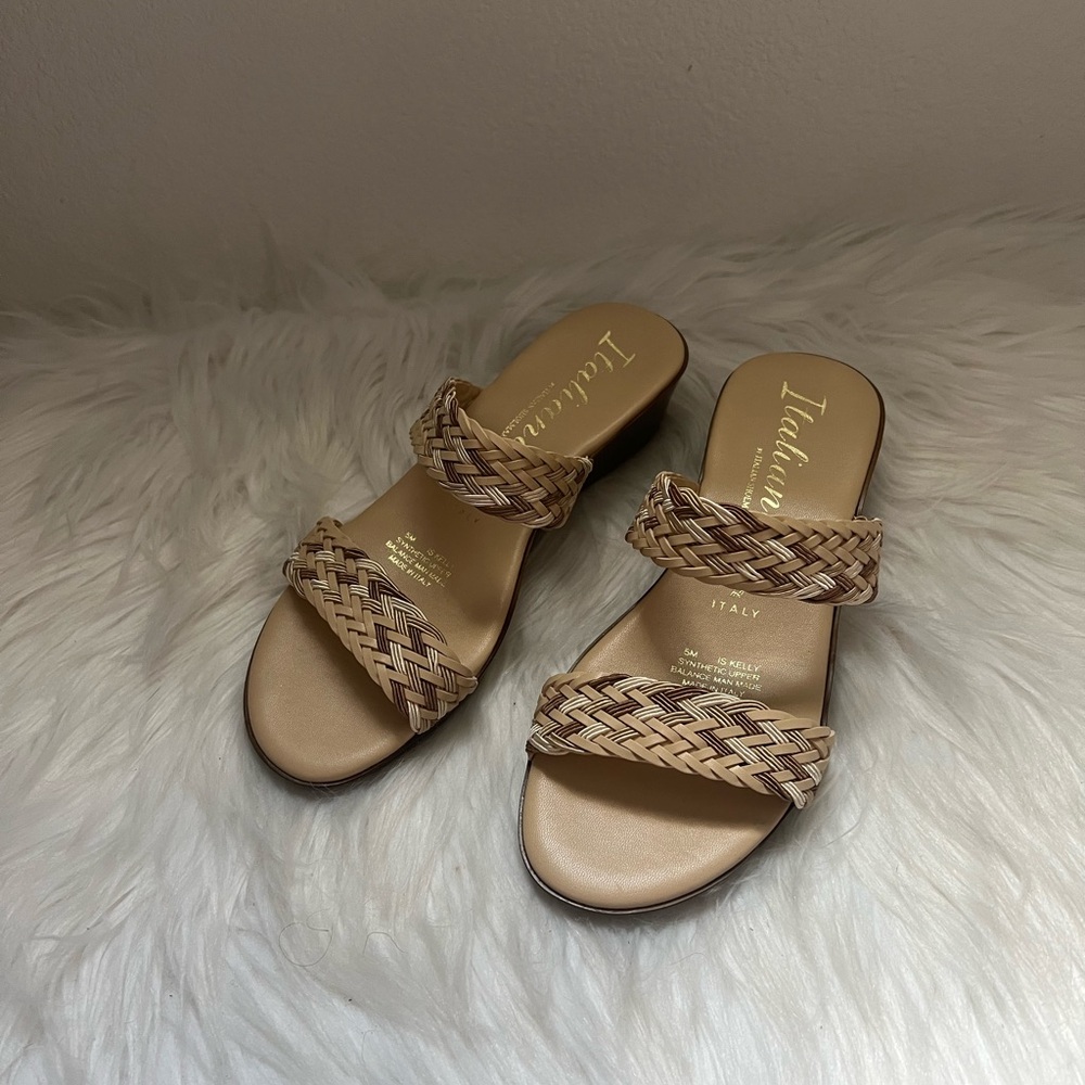 Italian Shoemakers Tan Sandals with Braided Straps